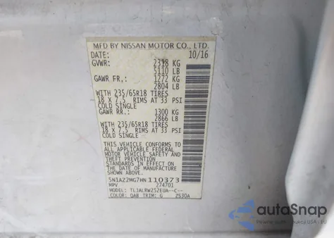 2017 Nissan Murano Sl from USA, damaged, VIN 5N1AZ2MG7HN110373